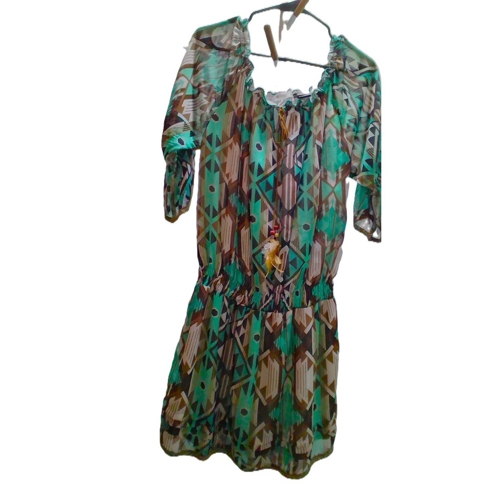 Rancho Estancia Kristina Collection Midi Shift Dress XL Turquoise Tribal Print